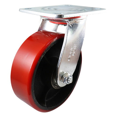 EHI - 150mm Red Urethane/ci Swivel Plate Castor | J32AZ85K150
