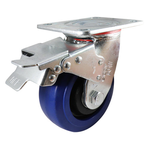 EHI - 125mm Blue Rubber Swivel Plate Brake Castor | J32TZ83K125