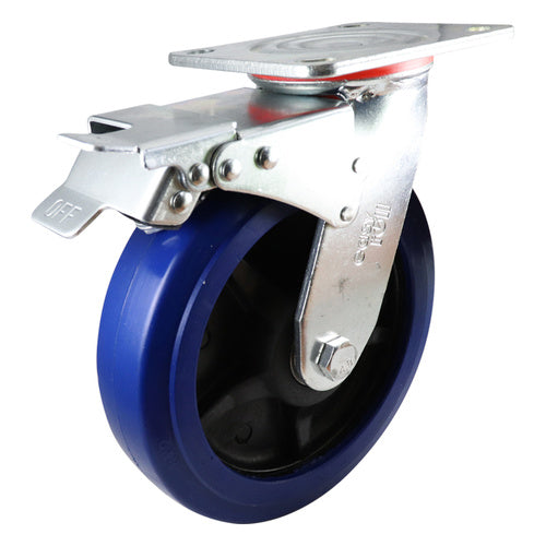 EHI - 200mm Blue Rubber Swivel Plate Brake Castor 500kg | J32TZ83K200H