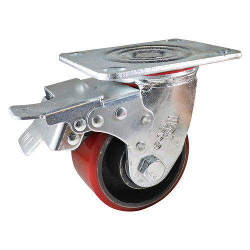 EHI - 100mm Red Urethane/ci Swivel Plate Brake Castor | J32TZ85K100