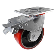 EHI - 125mm Red Urethane/ci Swivel Plate Brake Castor | J32TZ85K125