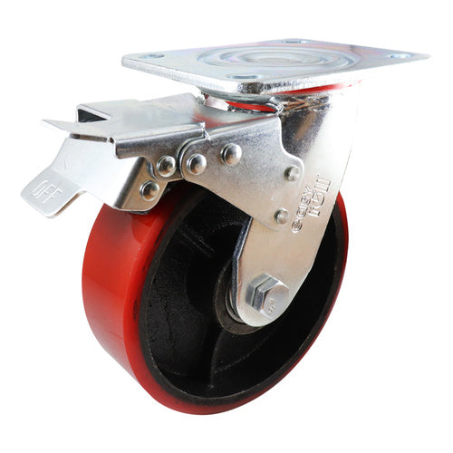 EHI - 150mm Red Urethane/ci Swivel Plate Brake Castor | J32TZ85K150