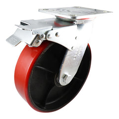 EHI - 200mm Red Urethane/ci Swivel Plate Brake Castor 600kg | J32TZ85K200H