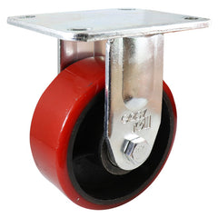 EHI - 100mm Red Urethane/ci Fixed Plate Castor | J33AZ85K100