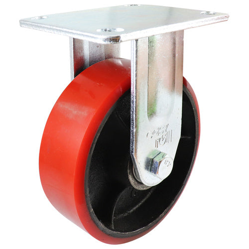 EHI - 150mm Red Urethane/ci Fixed Plate Castor | J33AZ85K150