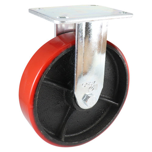 EHI - 200mm Red Urethane/ci Fixed Plate Castor 600kg | J33AZ85K200H