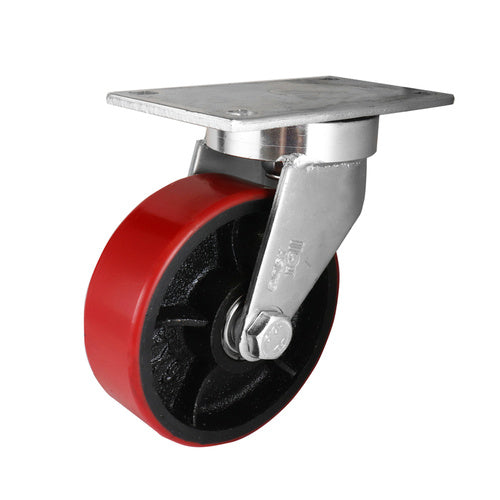EHI - 150mm Red Urethane/ci Swivel Plate W/bin Castor | J72AZ85K150