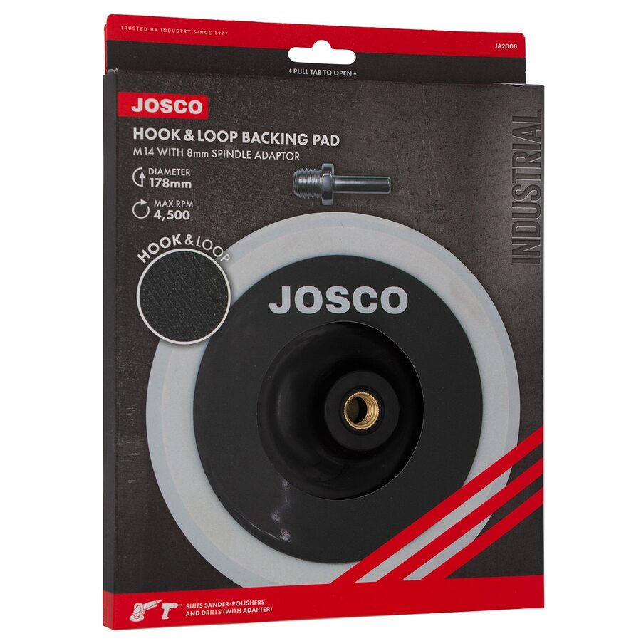 Josco - Backing Pad 178mm Hook & Loop m14 with 8mm Spindle Adaptor | JA2006