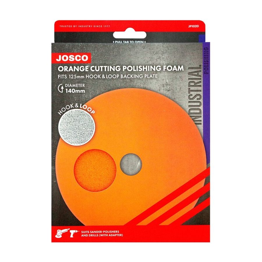 Josco - Polishing Foam Orange Medium Cutting 140 (5.5") to fit 125 Hook and Loop | JP1020
