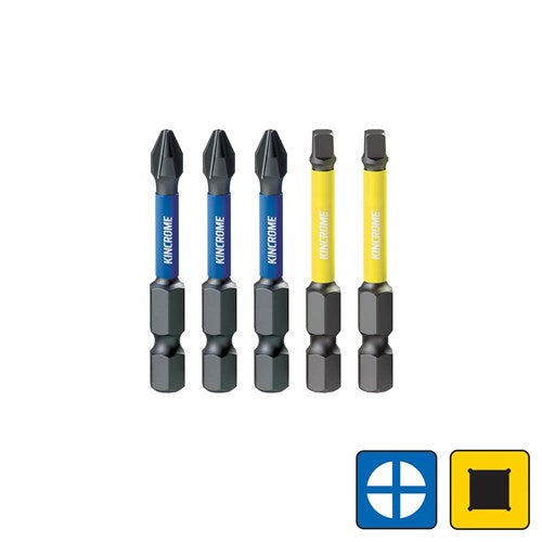 Kincrome Phillips & Square #2 Impact Bit Mixed Pack 50mm 5 PieceK21518