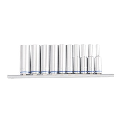 Kincrome Deep Socket Rail 10 Piece 1/4" Drive (Mirror Polish) - MetricK2176
