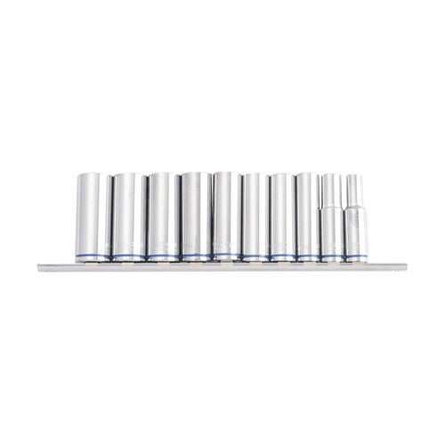Kincrome Deep Socket Rail 10 Piece 3/8" Drive (Mirror Polish) - MetricK2178