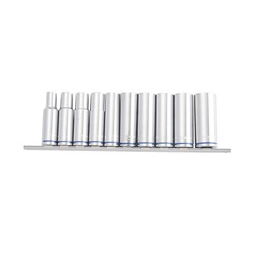 Kincrome Deep Socket Rail 10 Piece 1/2" Drive (Mirror Polish) - MetricK2181