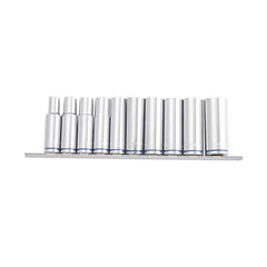 Kincrome Deep Socket Rail 10 Piece 1/2" Drive (Mirror Polish) - MetricK2181