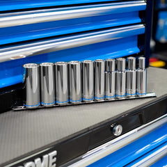 Kincrome - 1/2" Drive Metric Deep Socket Rail 10 Piece (mirror Polish) | K2181