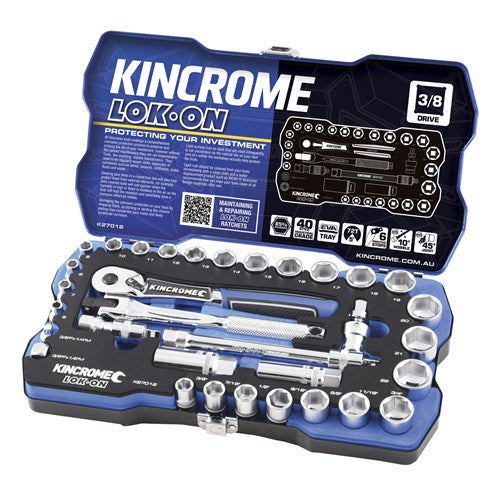 KINCROME LOK-ON Socket Set 33 Piece 3/8" Drive - Metric & Imperial | K27012