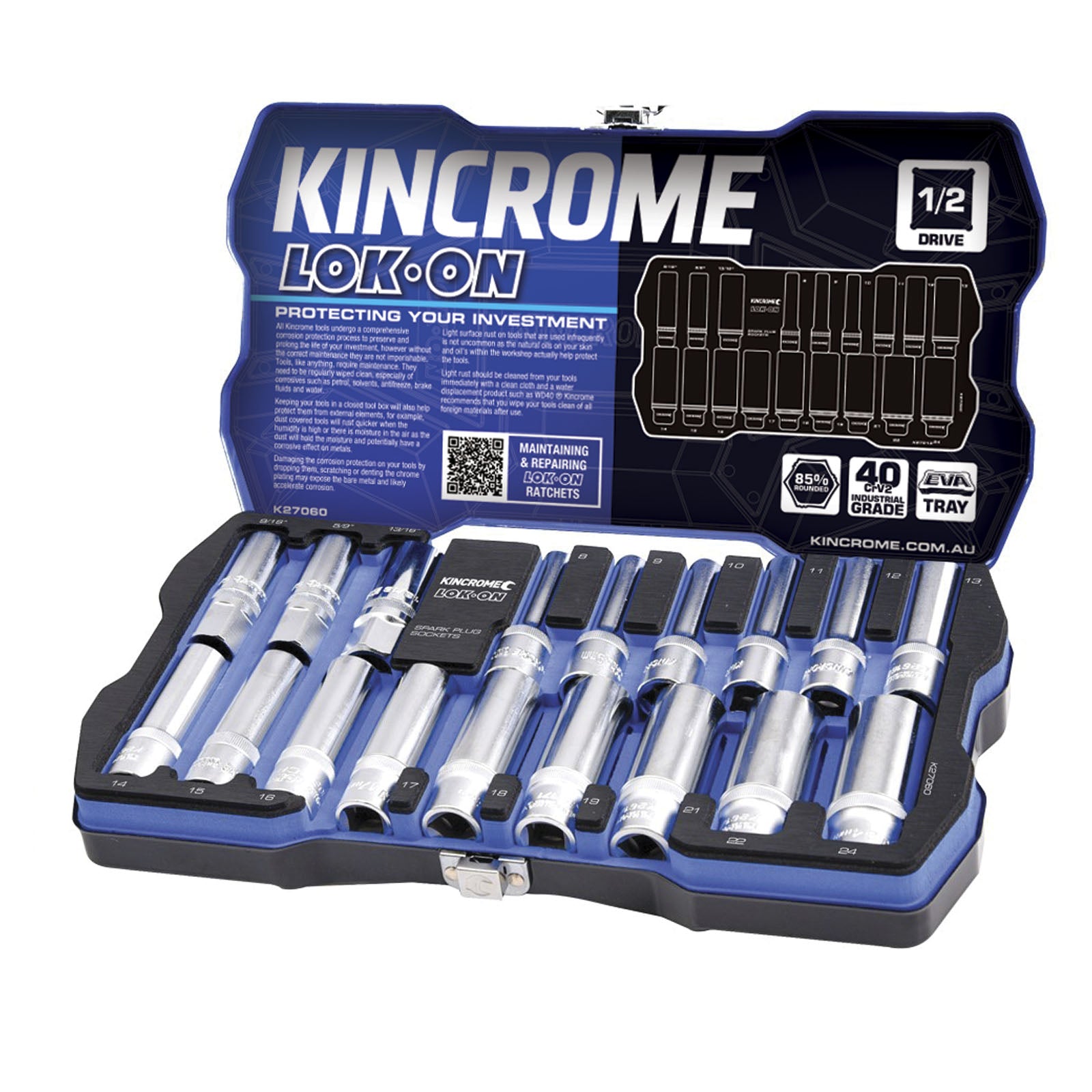 Kincrome LOK-ON Socket & Spark Plug Set 18 Piece ½" Drive | K27060