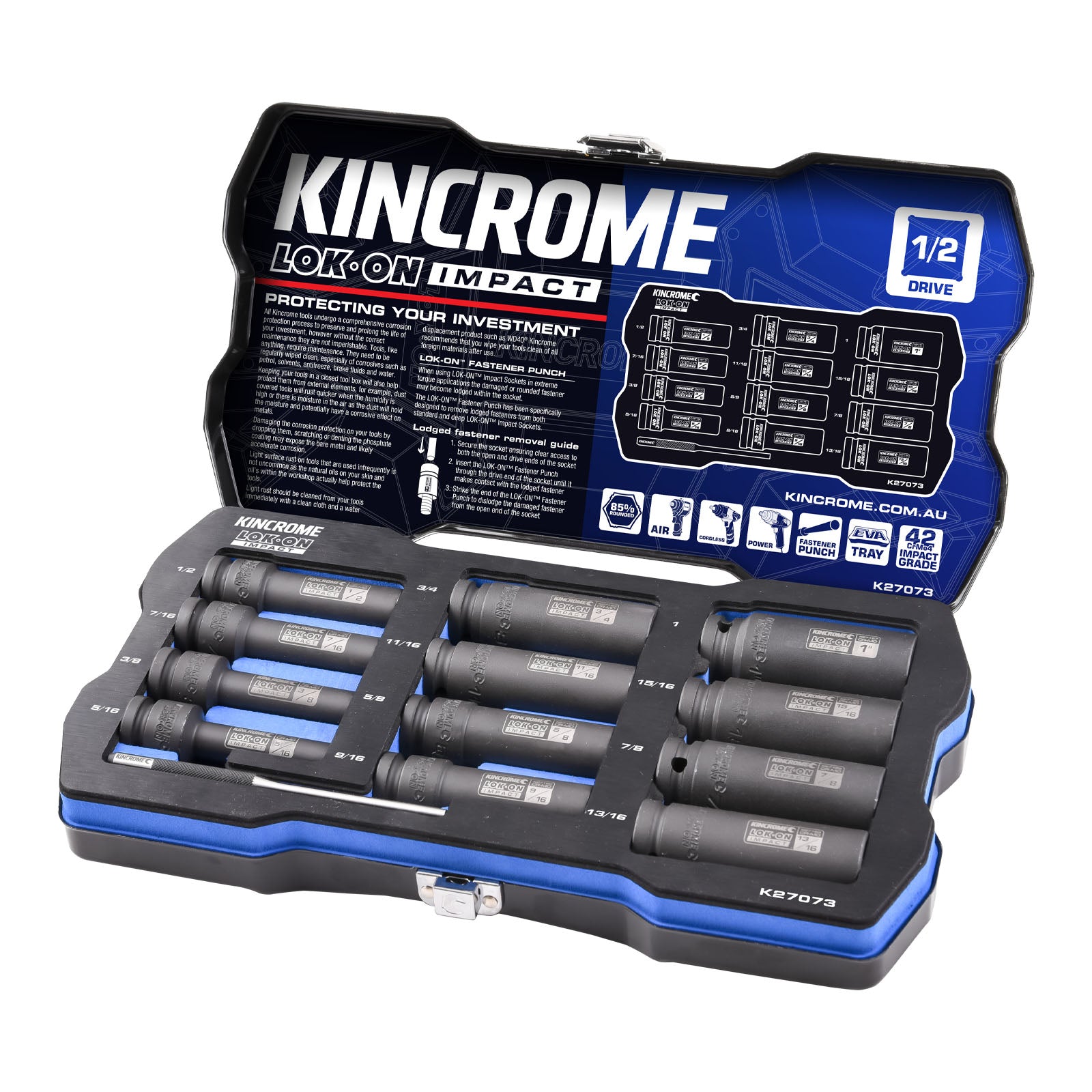 Kincrome LOK-ON Deep Impact Socket Set 12 Piece ½" Drive | K27073