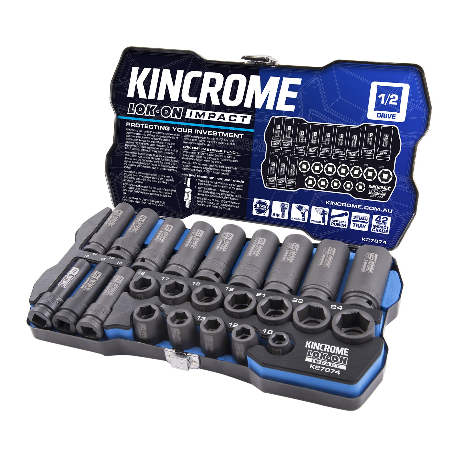 Kincrome LOK-ON Impact Socket Set 24 Piece ½" Drive | K27074
