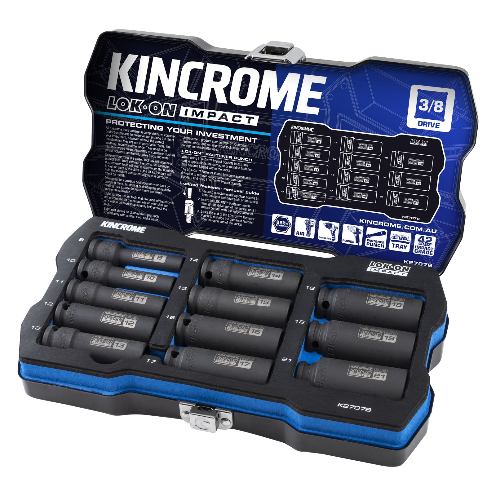 Kincrome LOK-ON Deep Impact Socket Set 12 Piece 3/8" Drive - Metric | K27078