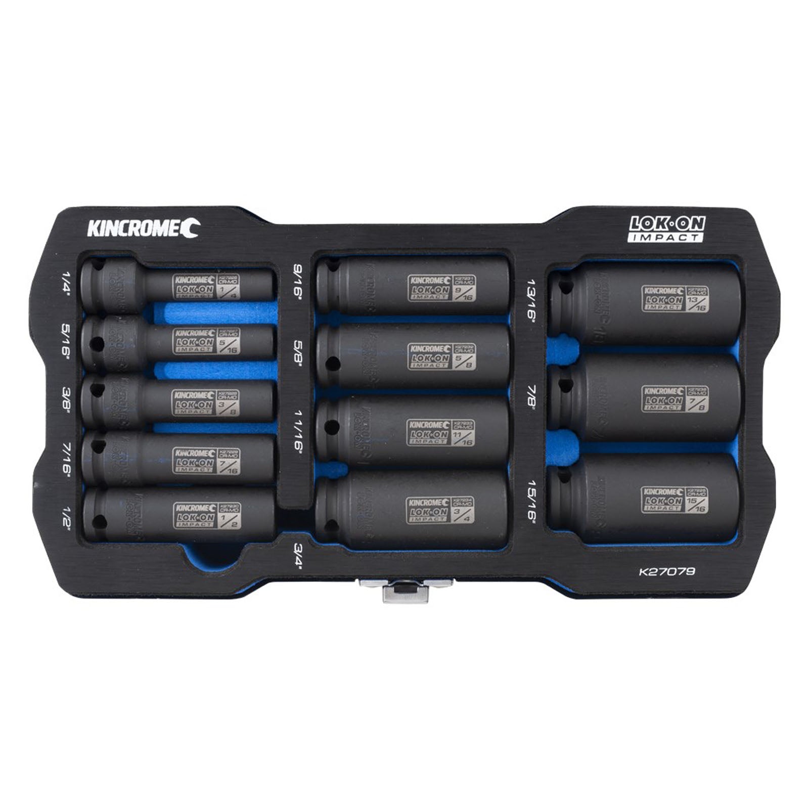 Kincrome LOK-ON Deep Impact Socket Set 12 Piece 3/8" Drive - Imperial | K27079