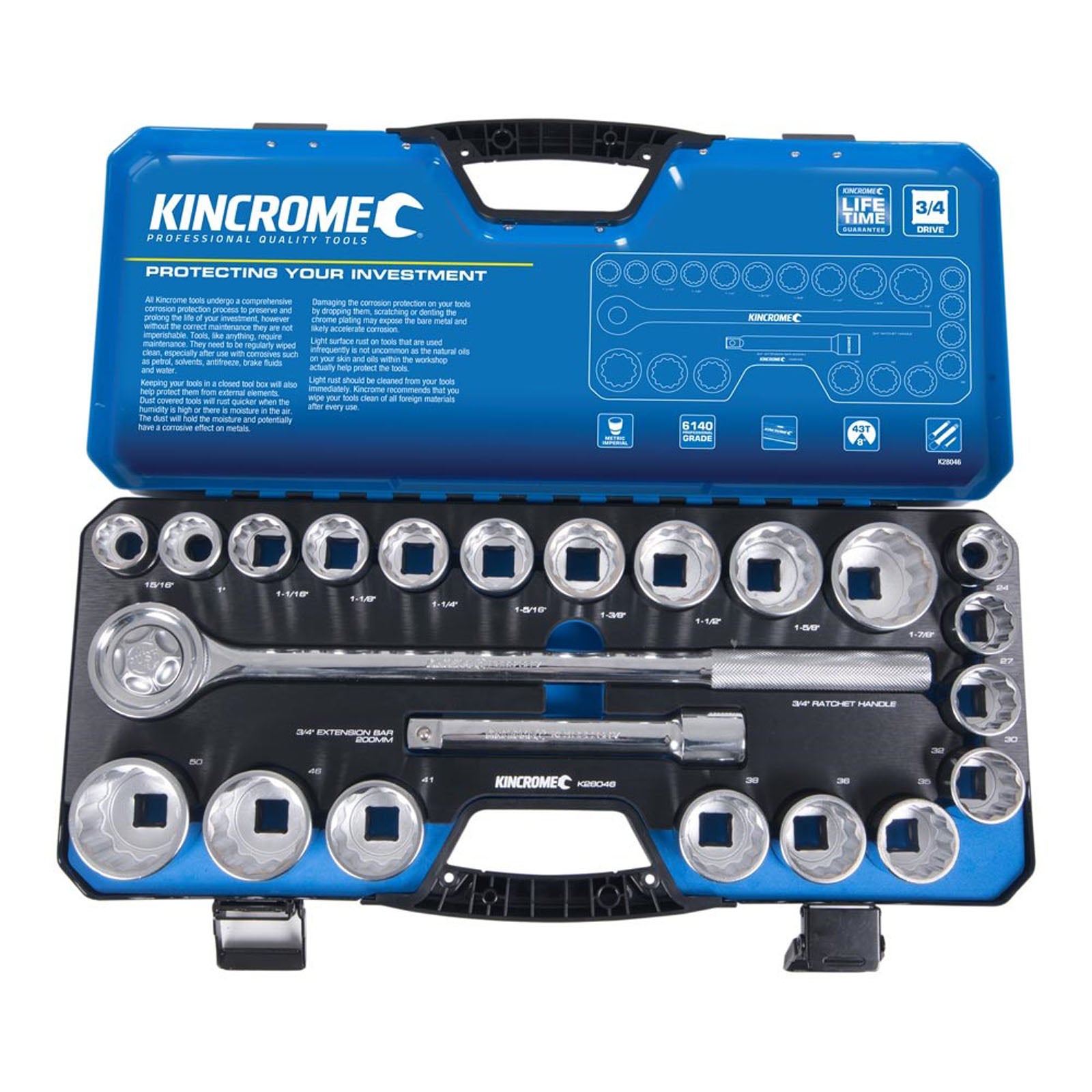 Kincrome Socket Set 22 Piece 3/4" Drive - Metric & Imperial | K28046