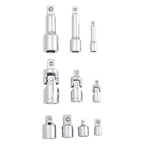Kincrome Socket Accessory Set 1/4", 3/8"? & 1/2" Drive 10 Piece (Mirror Polish) | K2969