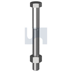 Hobsons - M12 x 300 - Hex Bolt & Nut Xl Thread - Hot Dip Galvanised - Class 4.6 | KBX46GCM120300