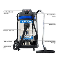 Kincrome - 240V Wet & Dry Workshop Vacuum 80L / Twin 1000W | KP705