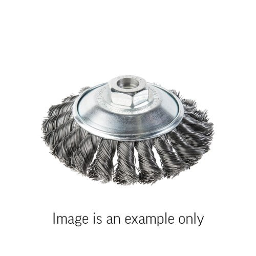 Union Bevel Brush Twist Knot High Carbon Steel 0.5mm Wire x 100mm Dia M14 Carded