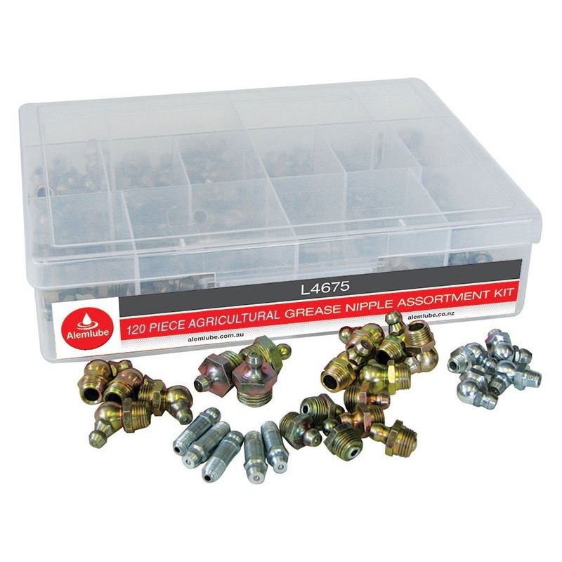 Alemlube - Agricultural 120 Piece Grease Nipple Assortment Kit | L4674