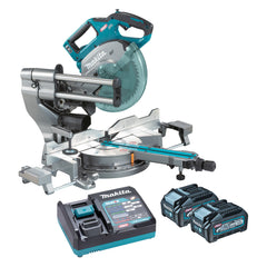 Makita Tools - 40V Max Brushless AWS* 216mm (8-1/2") Slide Compound Mitre Saw - Includes 2 x 4.0Ah Batteries & Single Port Rapid Charger *AWS Receiver sold separately (198901-5) | LS002GM201
