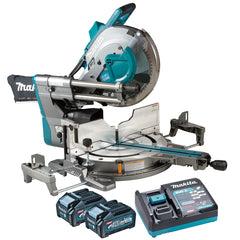 Makita Tools - 40V Max Brushless AWS* 305mm (12") Slide Compound Mitre Saw - Includes 2 x 4.0Ah Batteries & Single Port Rapid Charger *AWS Receiver sold separately (198901-5) | LS003GM201