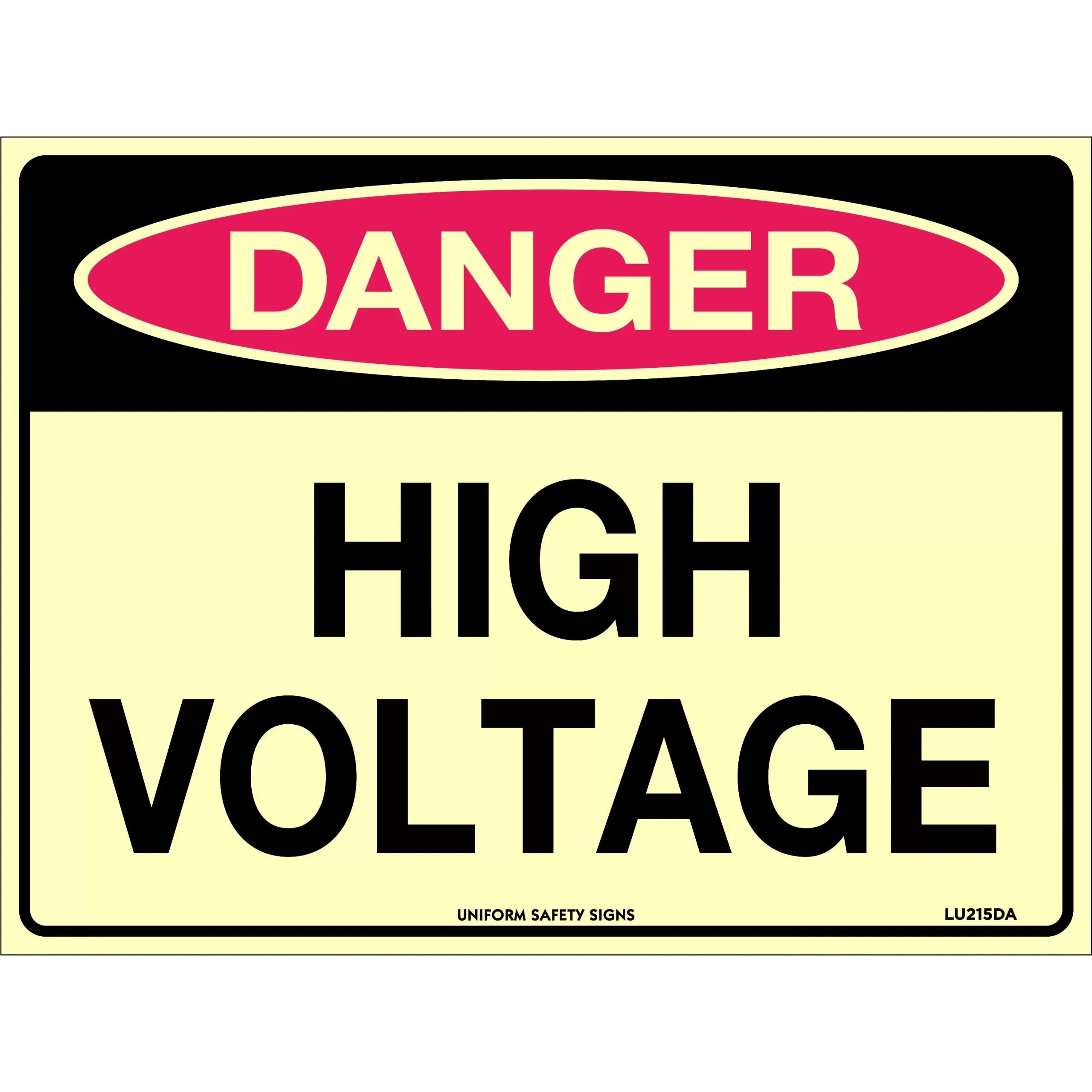 Uniform Safety Signs - 240x180mm - Self Adhesive - Luminous - Danger High Voltage | LU215DA