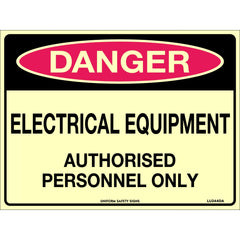 Uniform Safety Signs - 240x180mm - Self Adhesive - Luminous - Danger Electrical Equipment Authorised Personnel Only | LU244DA