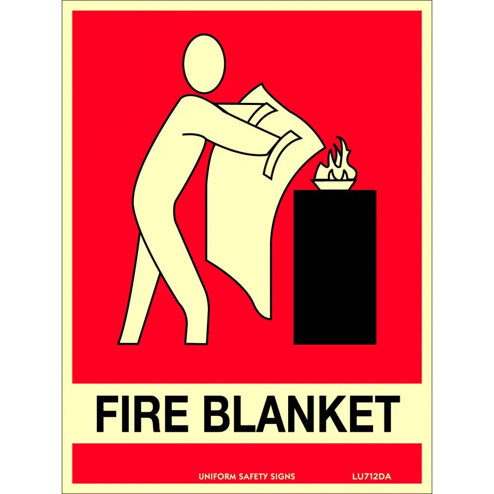Uniform Safety Signs - 180x240mm - Self Adhesive - Luminous - Fire Blanket (With Picto) | LU712DA
