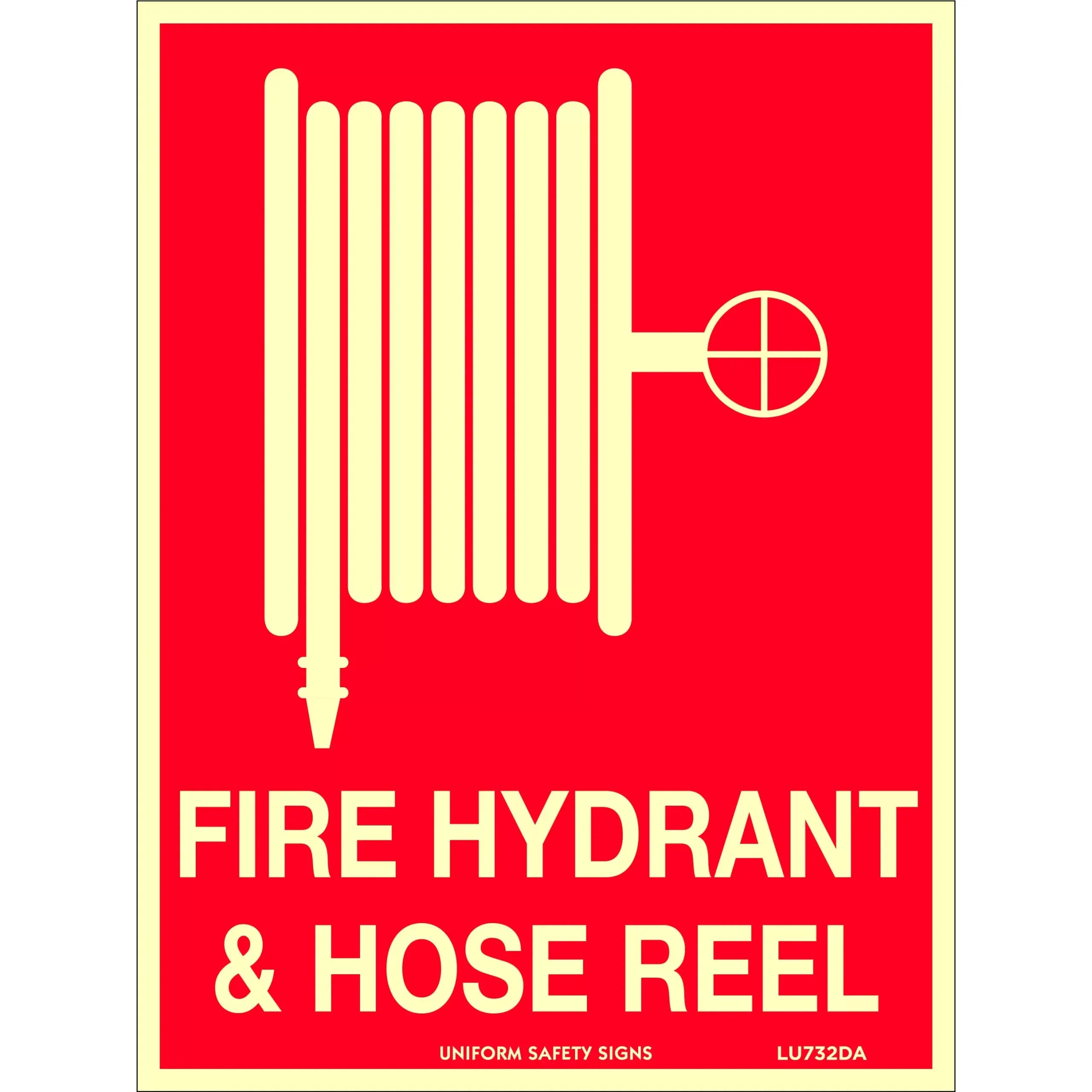 Uniform Safety Signs - 180x240mm - Self Adhesive - Luminous - Fire Hydrant & Hose Reel (With Picto) | LU732DA