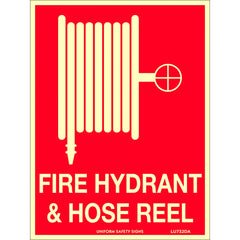 Uniform Safety Signs - 180x240mm - Self Adhesive - Luminous - Fire Hydrant & Hose Reel (With Picto) | LU732DA