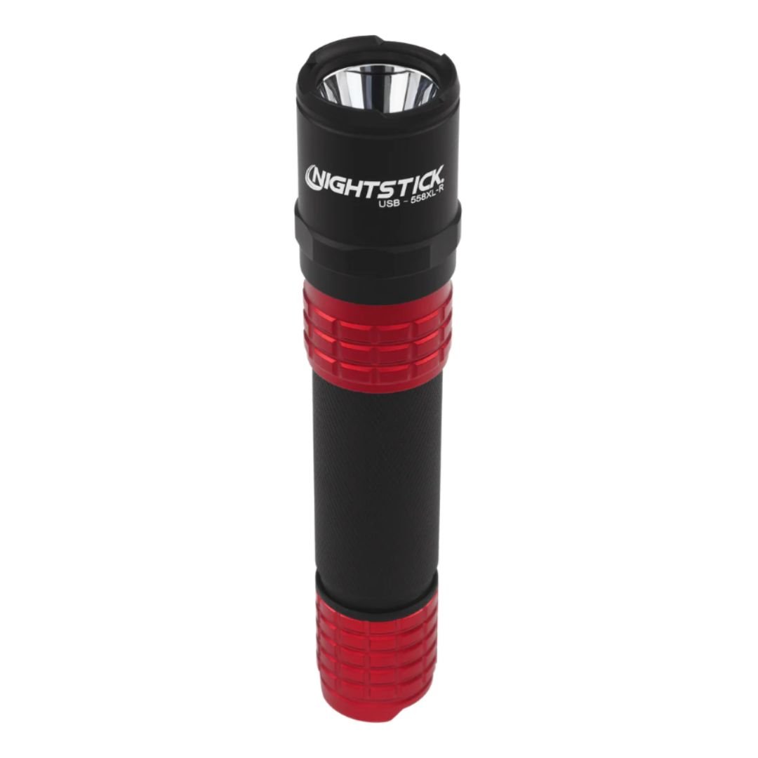 Red/Black Tactical Flashlight with Holster - USB Rechargeable  | LUSB-558XL-R