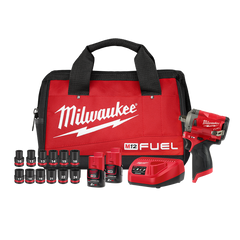 Milwaukee - M12 FUEL ½" Stubby Impact Wrench Socket Kit W/ Friction Ring | M12FIWF12202BS