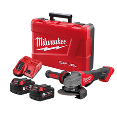 Milwaukee - M18 FUEL™ 125mm (5") Angle Grinder with Deadman Paddle Switch Kit (2 x 5.0Ah) | M18FAG125XPD-502C