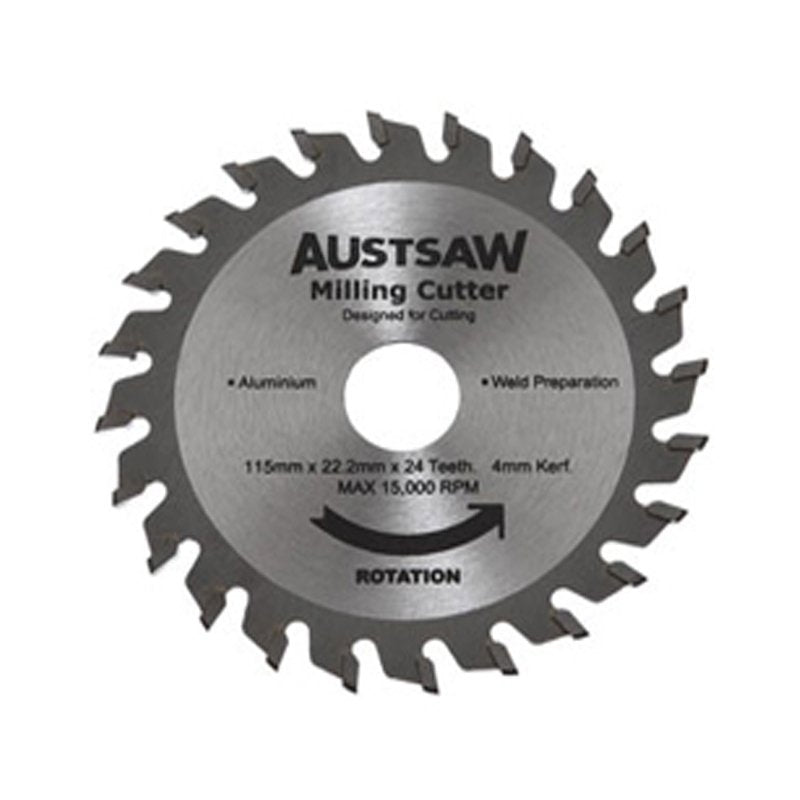 Austsaw- 115mm (4.5in) 4mm Milling Cutter Blade - 22.2mm Bore - 24 Teeth