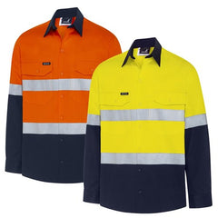 Mack - Mens LS 2 Tone Taped Cotton Shirt Modern Fit190 gsm Orange/Navy Size Large | MK9186441ONE00L
