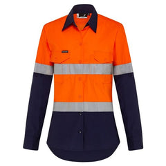 Mack - Womens LS 2 Tone Taped Shirt Cotton 190 gsm Orange/Navy Size 12 | MKL918641ONW012