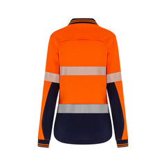 Mack - Womens LS Cotton Polo Segmented Tape Orange/Navy Size 14 | MKL918685ONW014