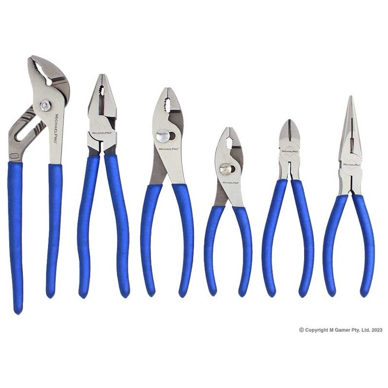 Michael Pro - 6pc Pliers Set, (Long Nose, Diagonal Cutting, Lineman's, Groove Joint, Slip Joint) | MP003059