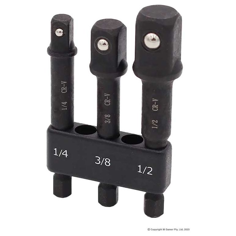 Michael Pro - 1/4" Hex to Square Drive Adapter Set 3 pce (65mm L) | MP005020