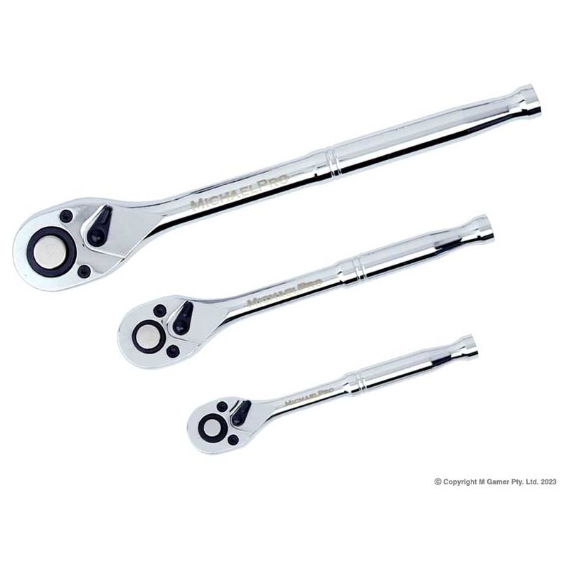 Michael Pro - 3-Piece 90T Quick-Release Ratchet Set with Teardrop Head- 1/4" , 3/8" , 1/2" Dr | MP006009