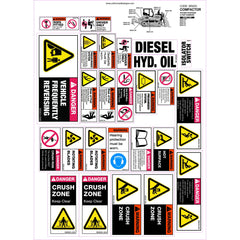 Uniform Safety Signs - 360x780mm - Machinery Sticker Sets - Compactor (36 decals per sheet) | MS003