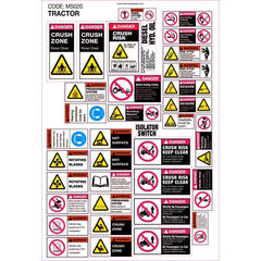 Uniform Safety Signs - 395x585mm - Machinery Sticker Sets - Tractor (36 decals per sheet) | MS020